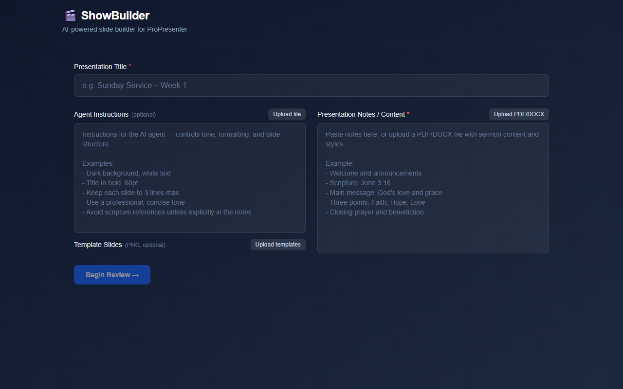 ShowBuilder app screenshot